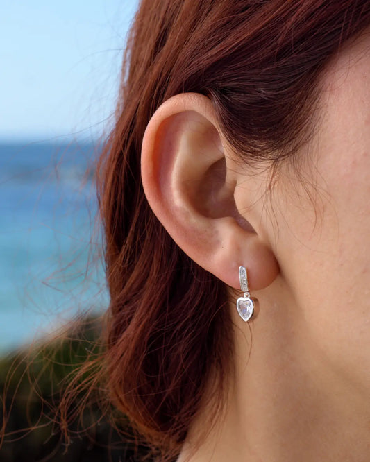 Aros plata 925 corazón colgante blanco