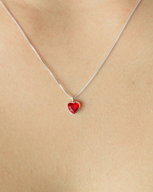 Collar plata 925 corazón punto luz rojo