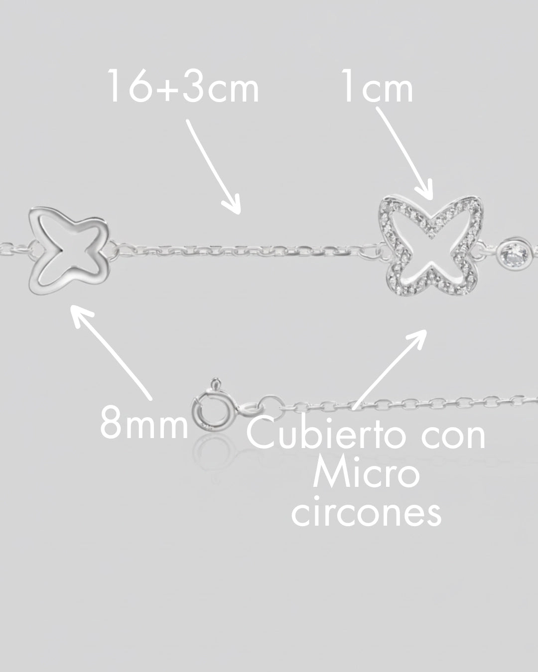 Pulsera plata 925 mariposas y circón