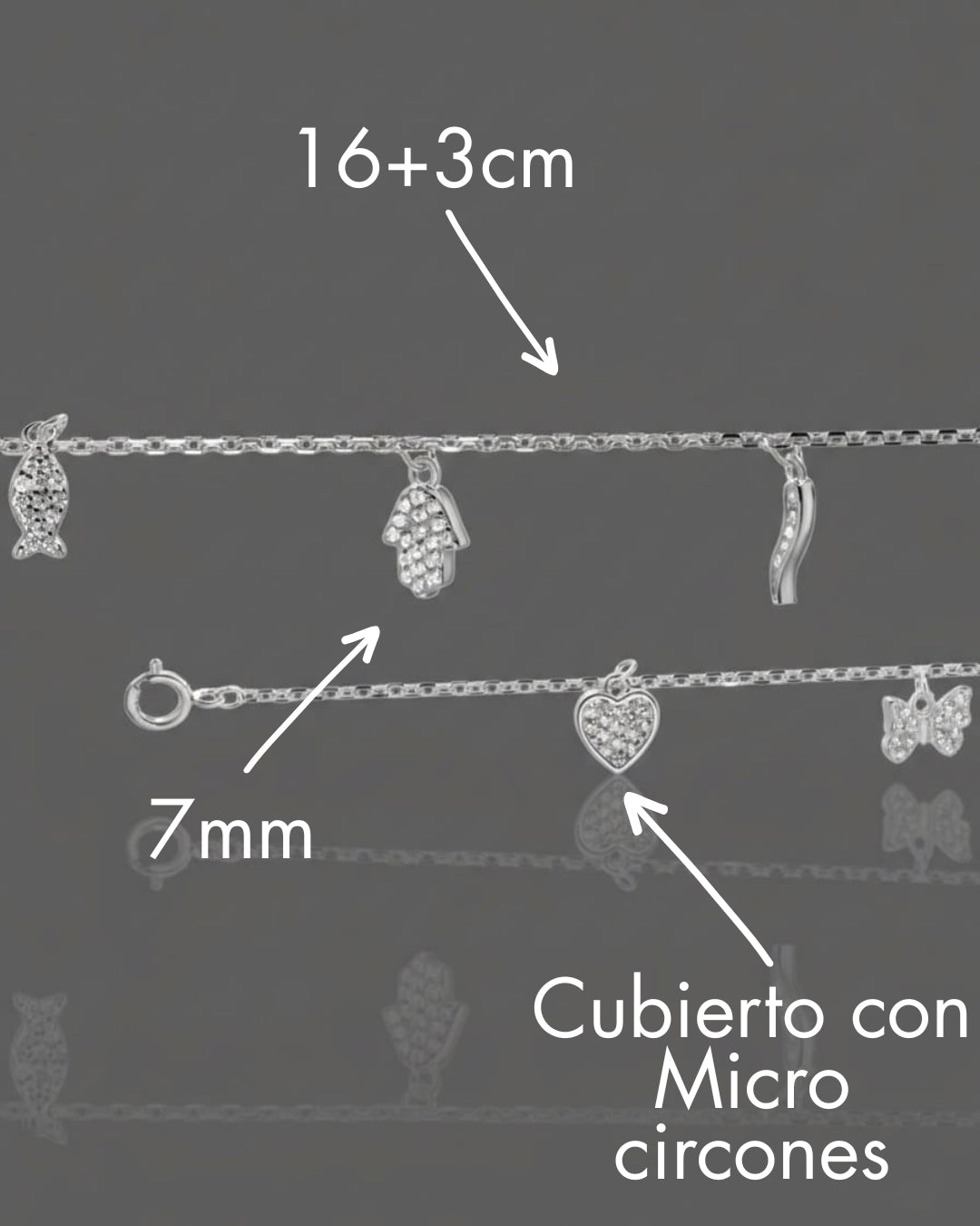 Pulsera plata 925 multiamuletos brillo y protección