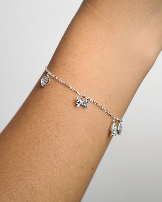 Pulsera plata 925 multiamuletos brillo y protección