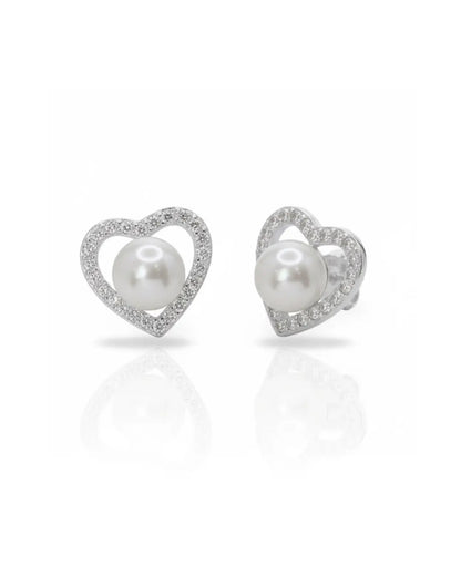 Aros plata 925 corazón perla blanco