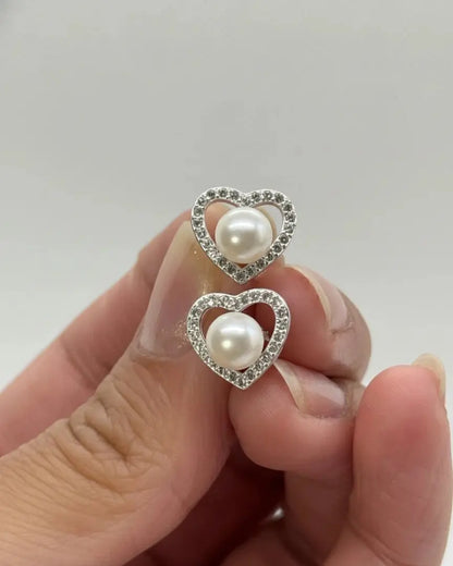Aros plata 925 corazón perla blanco