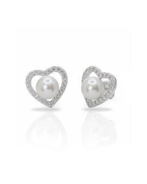 Aros plata 925 corazón perla blanco
