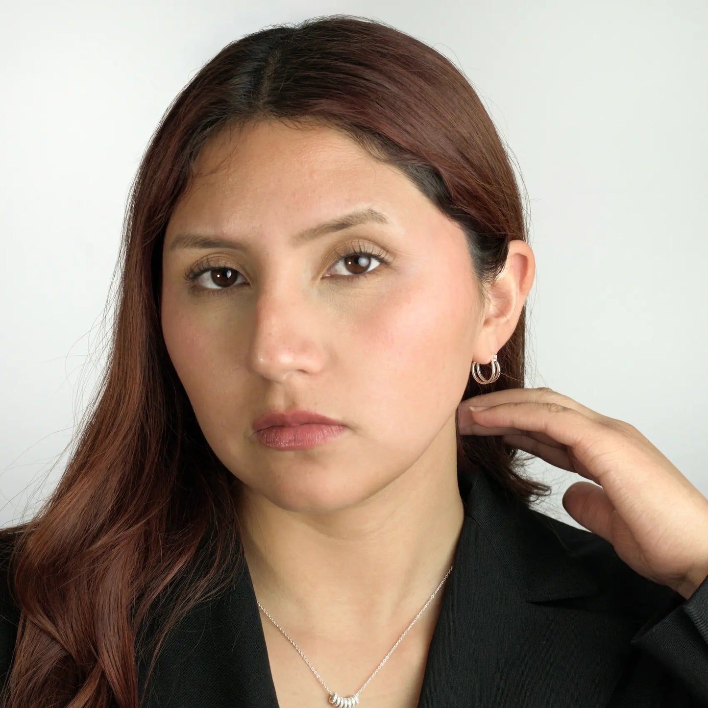 Aros plata 925 para mujer doble argolla lisa Alia en modelo