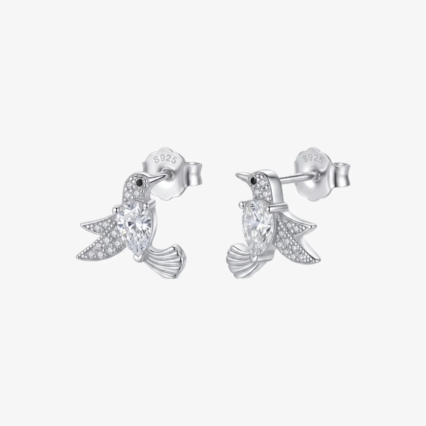 Aros plata 925 Colibri para mujer de frente y costado