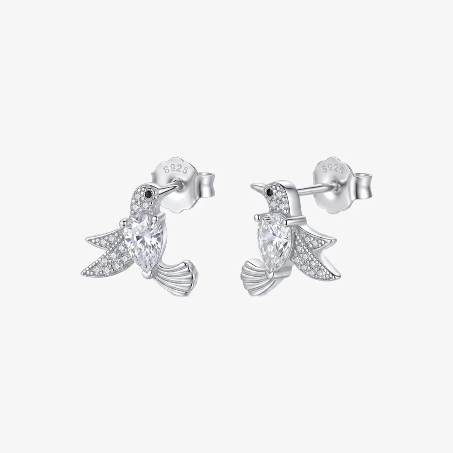Aros plata 925 Colibri para mujer de frente y costado