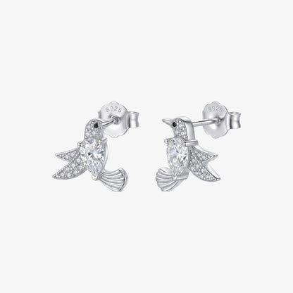 Aros plata 925 Colibri para mujer de frente y costado
