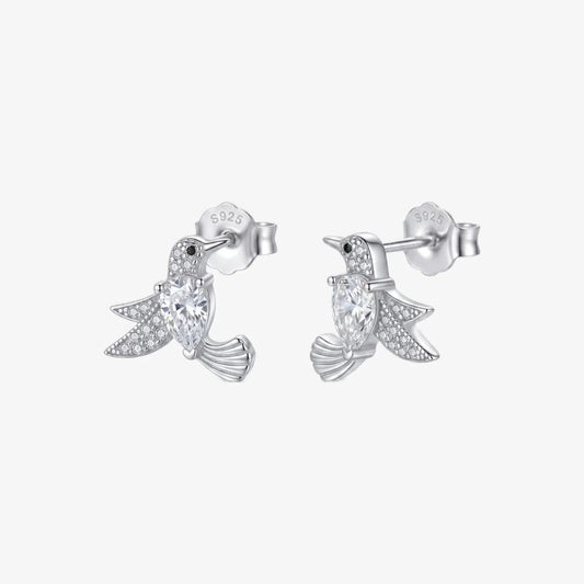 Aros plata 925 Colibri para mujer de frente y costado