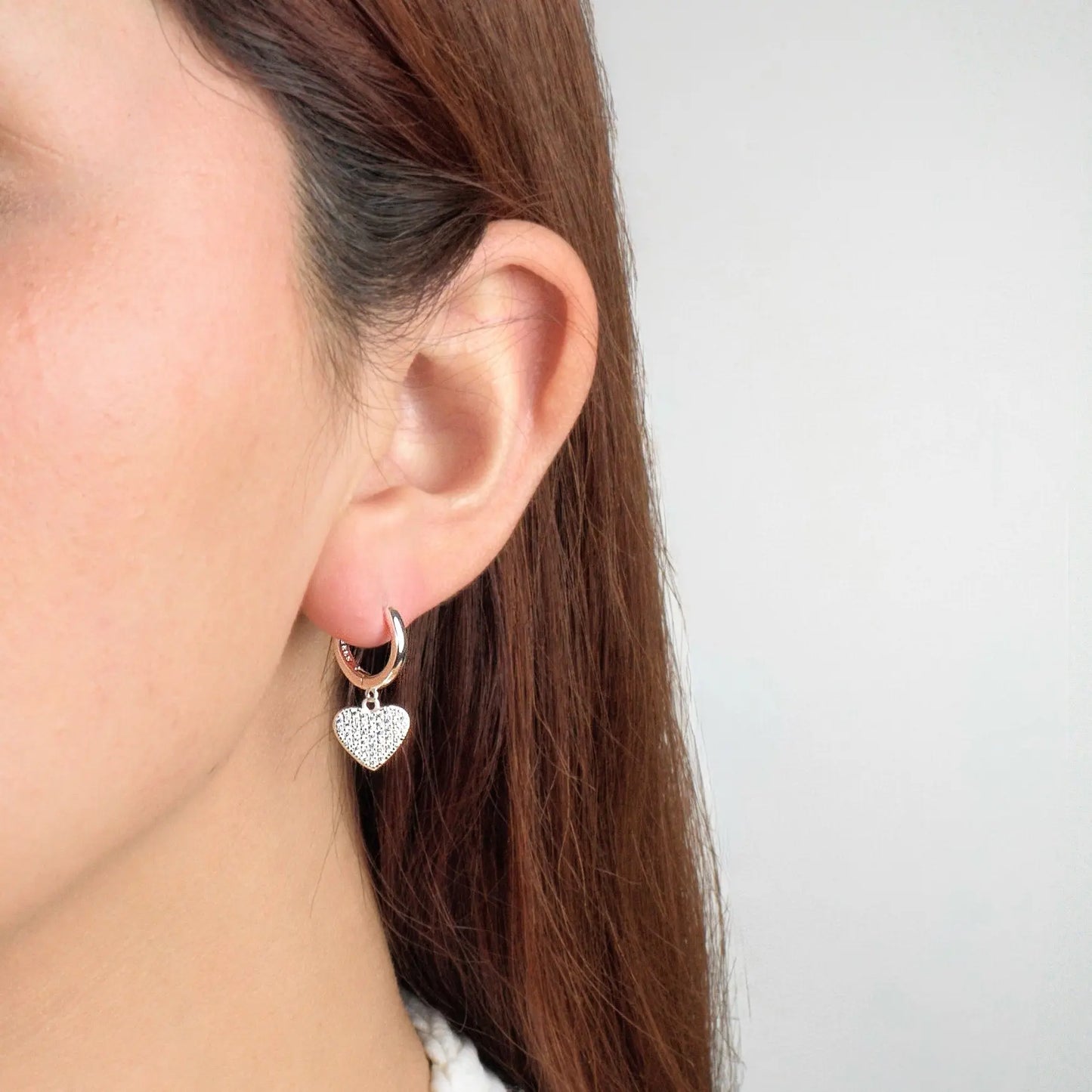 Aros plata 925 para mujer Amore Colgante corazon en oreja