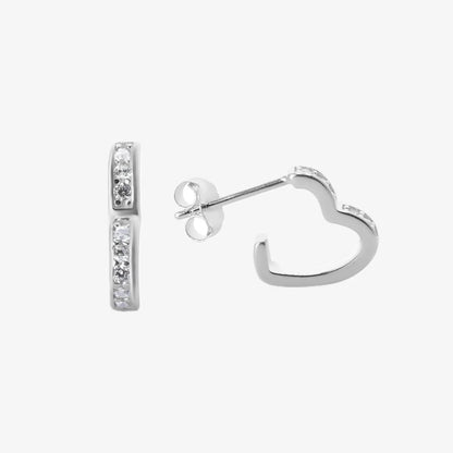 Aros plata 925 Corazón Amelie para mujer de frente y costado en fondo blanco