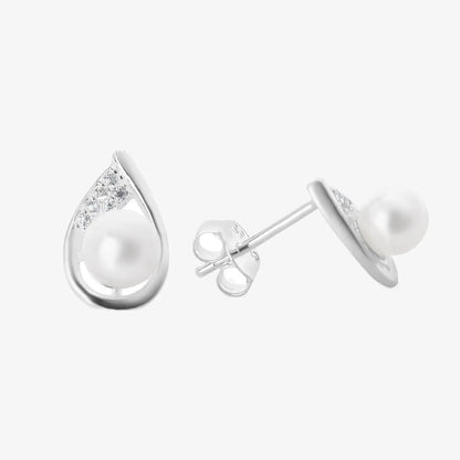 Aros plata 925 Perla Aura para mujer de frente