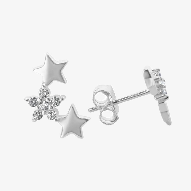 Aros de plata 925 trepadores de estrellas con circones brillantes para mujer