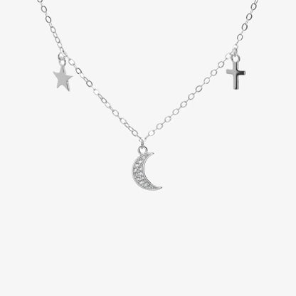 Collar plata 925 Trilogía Nocturna fondo blanco estrella luna