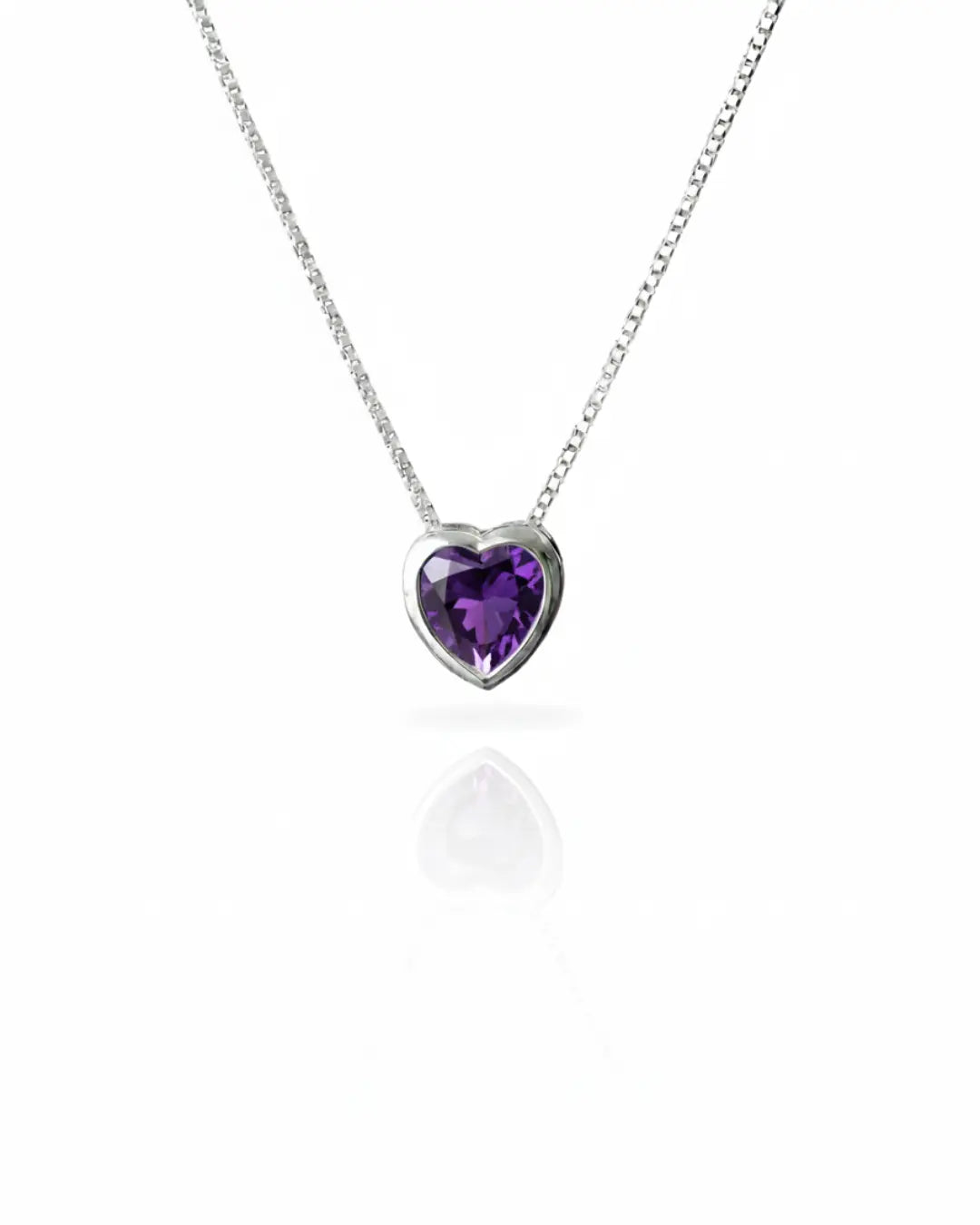 Collar plata 925 corazón punto luz tambor morado