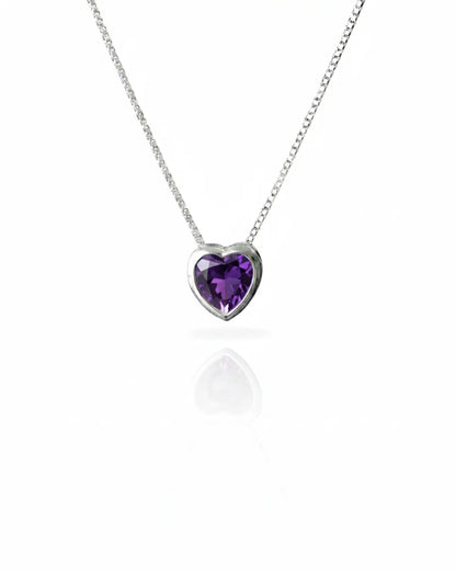 Collar plata 925 corazón punto luz tambor morado