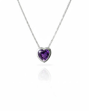 Collar plata 925 corazón punto luz tambor morado