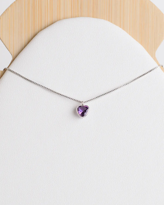 Collar plata 925 corazón punto luz morado