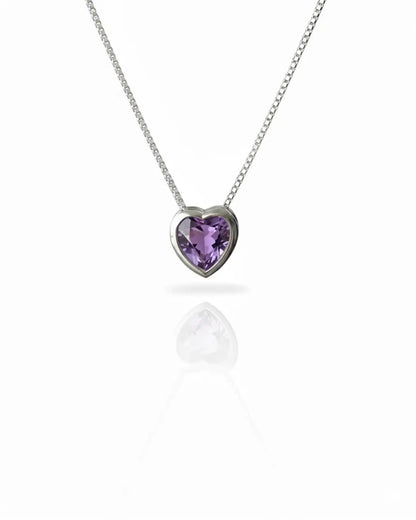Collar plata 925 corazón punto luz tambor lila