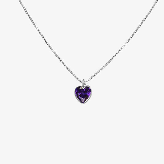 Collar plata 925 para  mujer Ambar Purpura corazon fondo blanco