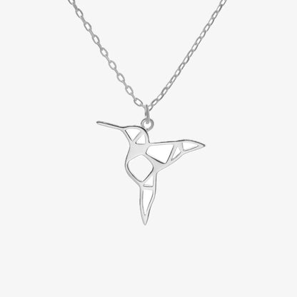Collar plata 925 mujer Colibri Origami fondo blanco