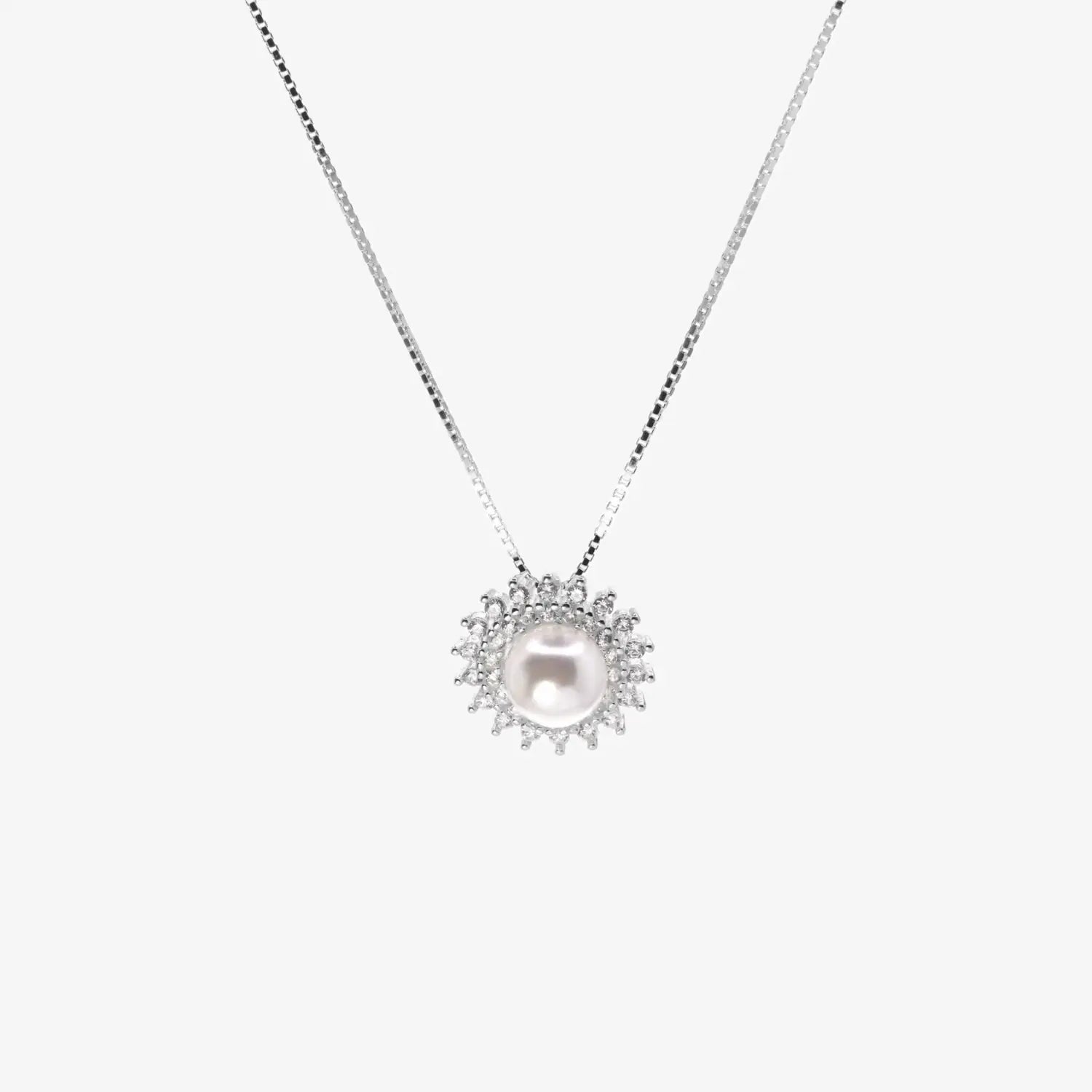 Collar plata 925 para mujer Elena sol con perla fondo blanco