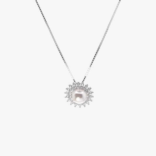 Collar plata 925 para mujer Elena sol con perla fondo blanco