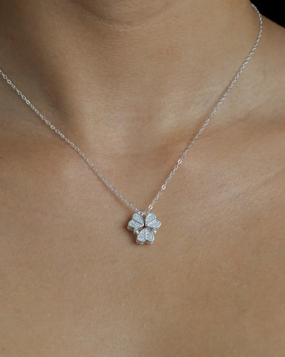 Collar plata 925 trébol de corazones