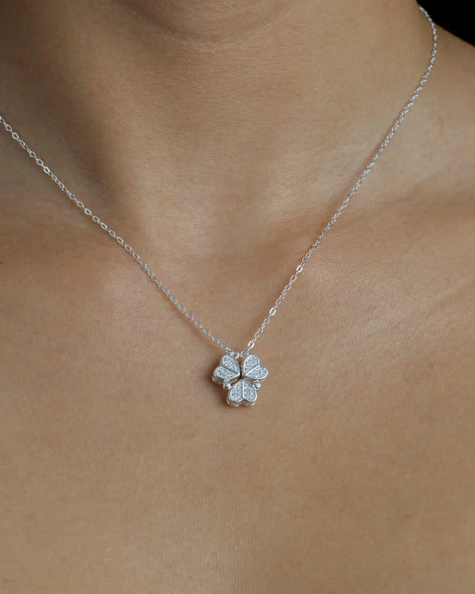Collar plata 925 trébol de corazones