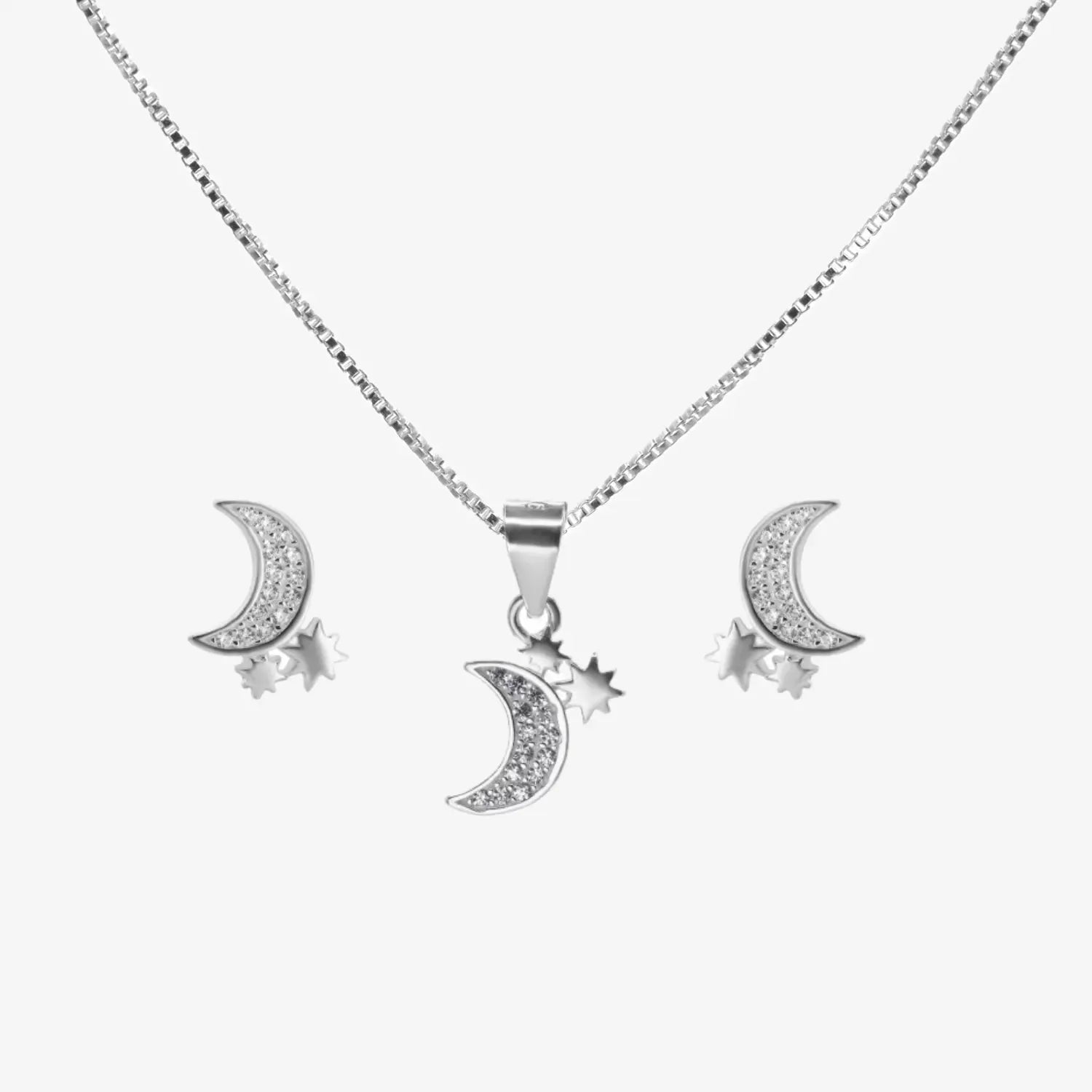 Conjunto plata Selene para mujer fondo blanco