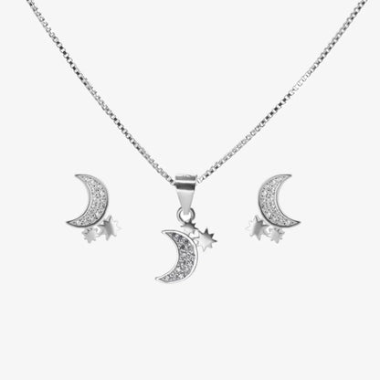 Conjunto plata Selene para mujer fondo blanco