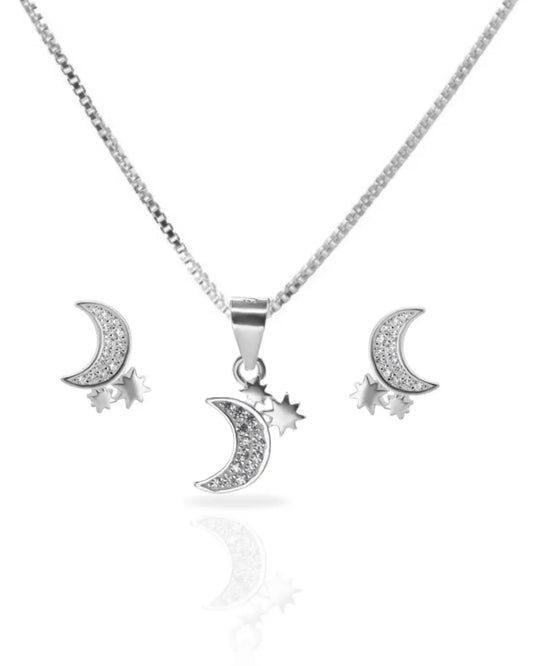 Conjunto plata 925 luna estrellada