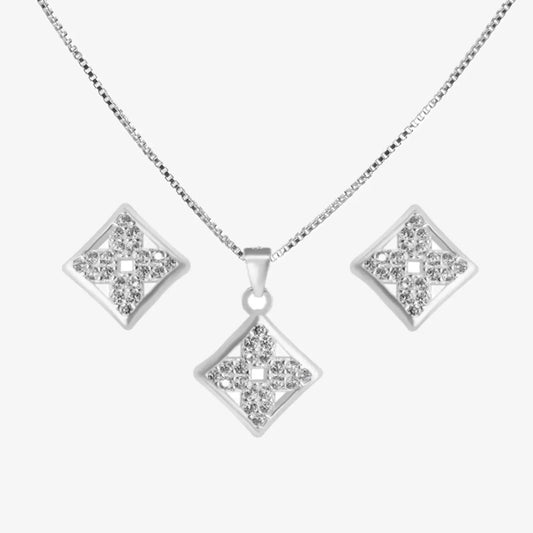 Conjunto plata 925 rombos brillante