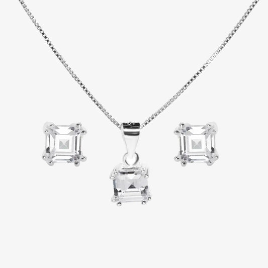 Conjunto plata Bianca para mujer cuadradado fondo blanco