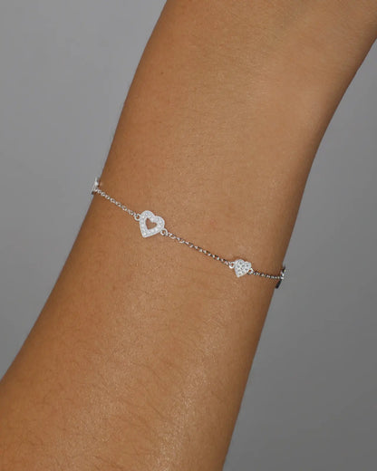 Pulsera plata 925 corazones en cadena