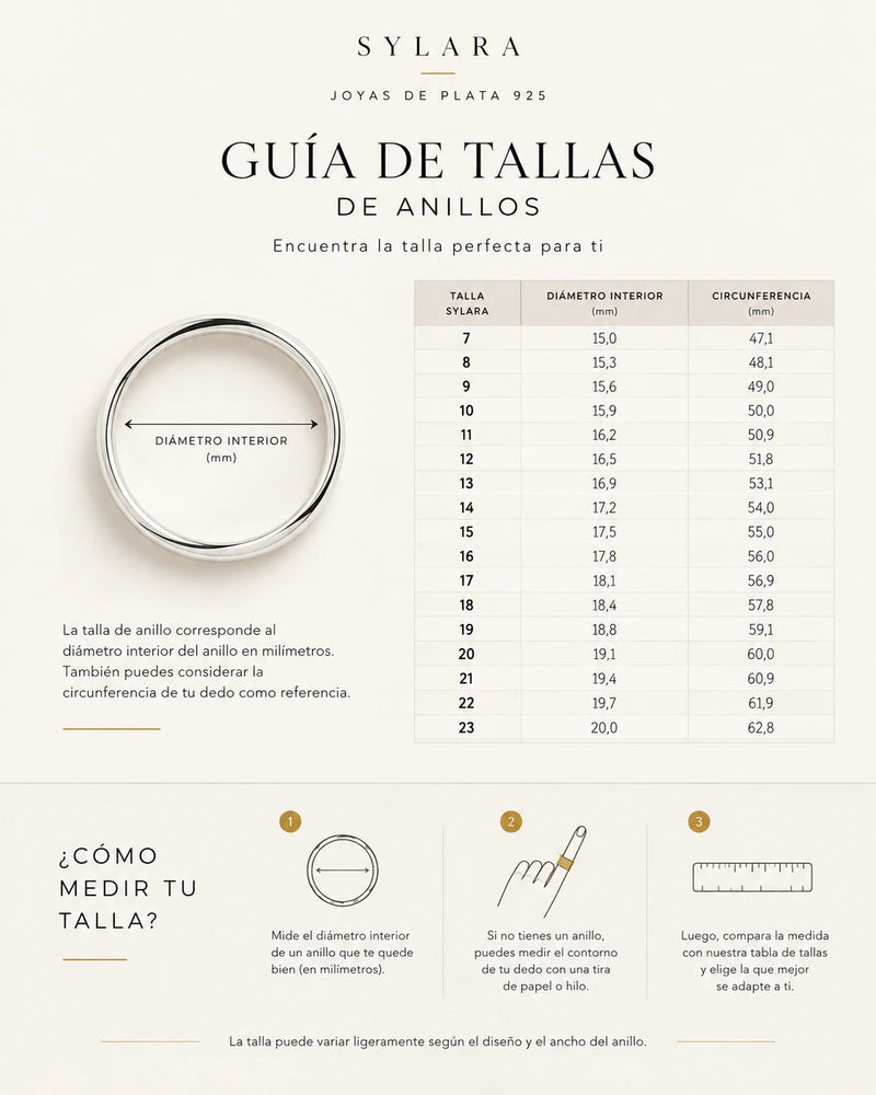 tabla de tallas de anillos en plata 925 especial mujeres