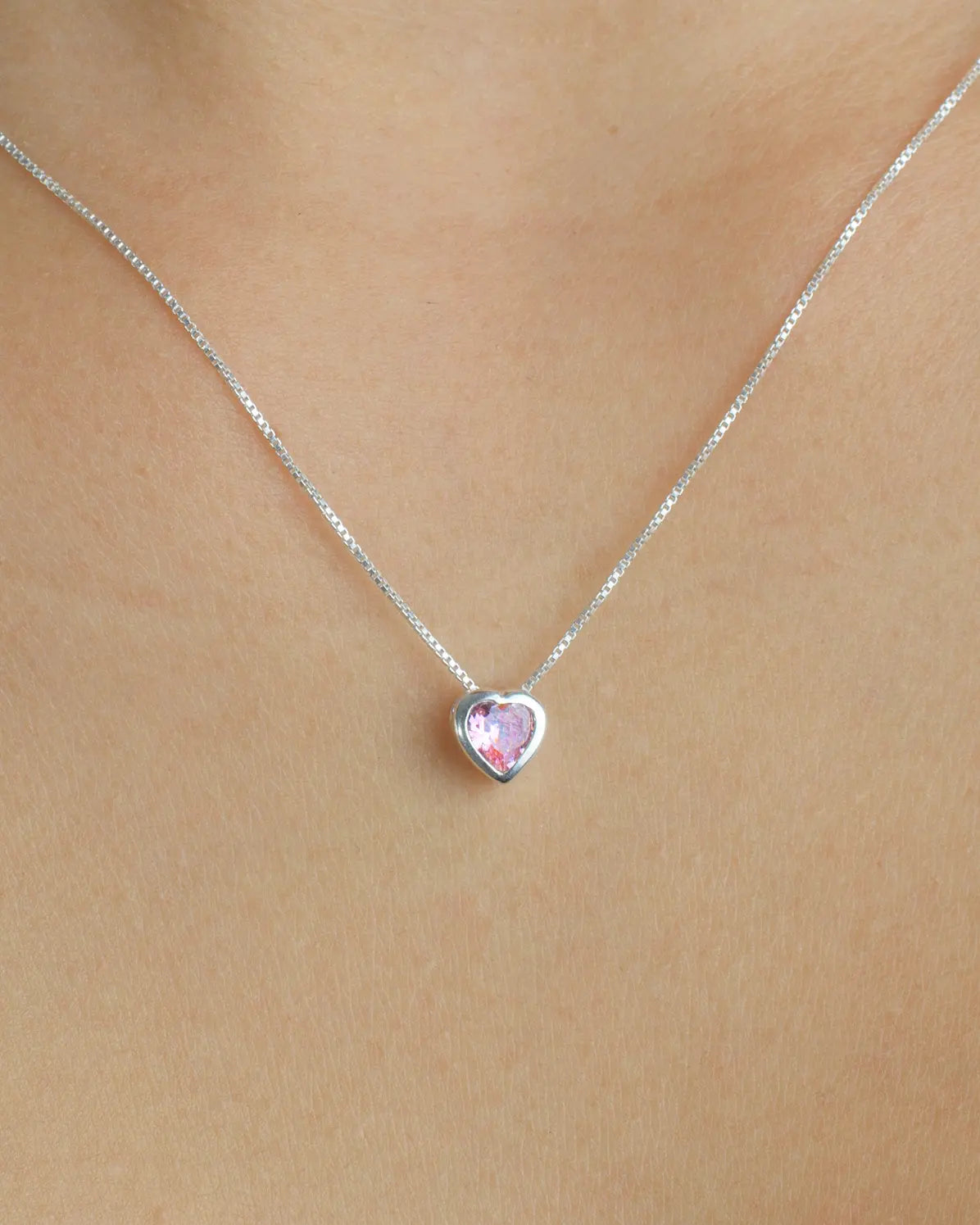 Collar plata 925 corazón punto luz rosa