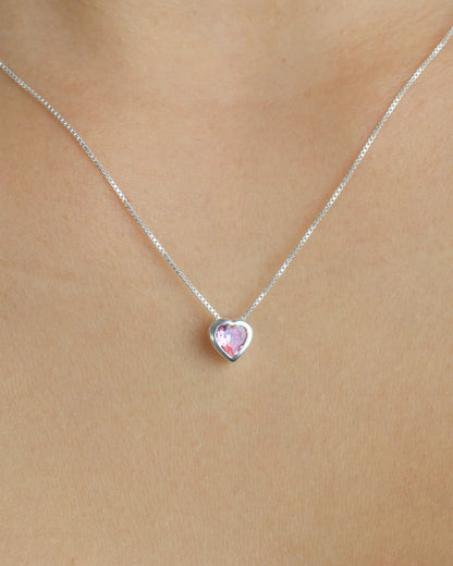 Collar plata 925 corazón punto luz rosa