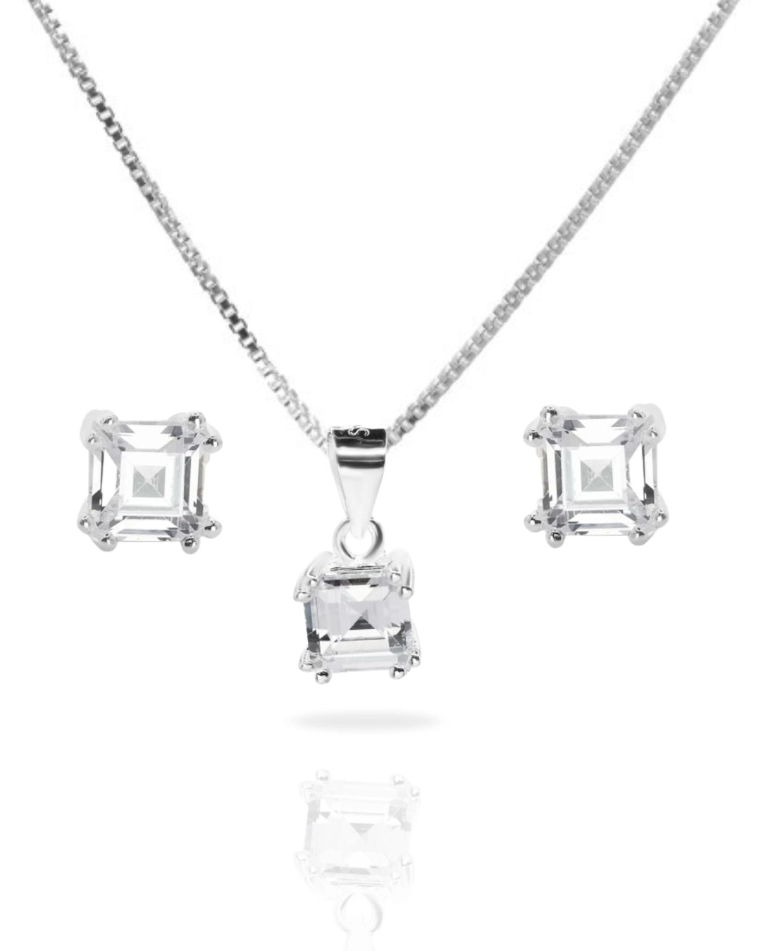Conjunto plata 925 punto de luz cuadrado