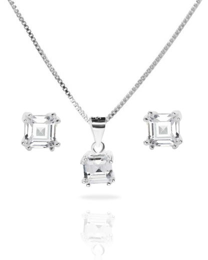 Conjunto plata 925 punto de luz cuadrado
