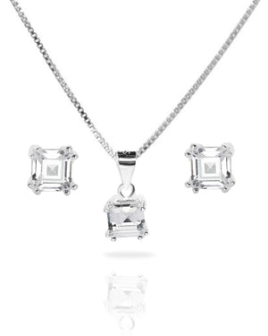 Conjunto plata 925 punto de luz cuadrado