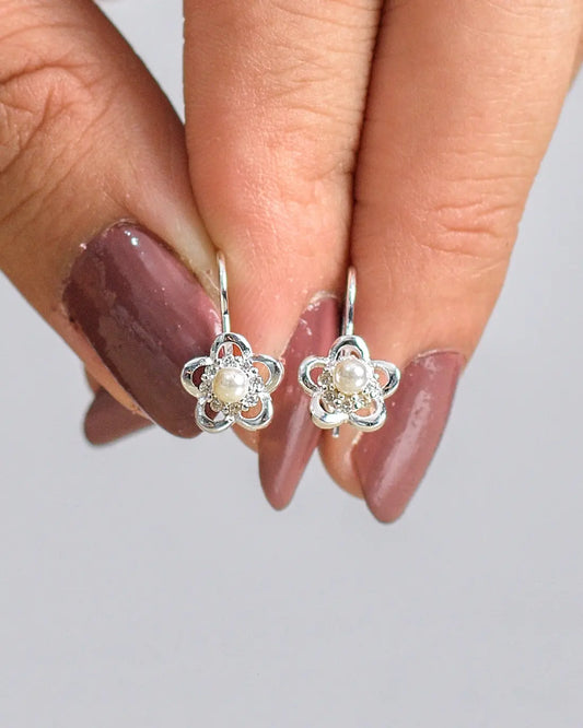 Aros plata 925 flor con perla