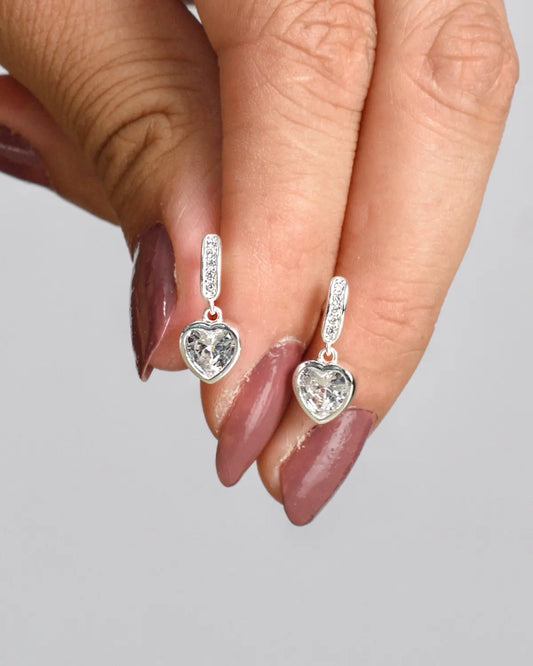 Aros plata 925 corazón colgante blanco