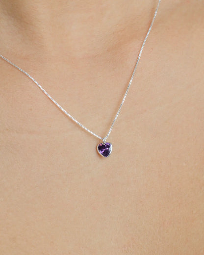 Collar plata 925 corazón punto luz morado