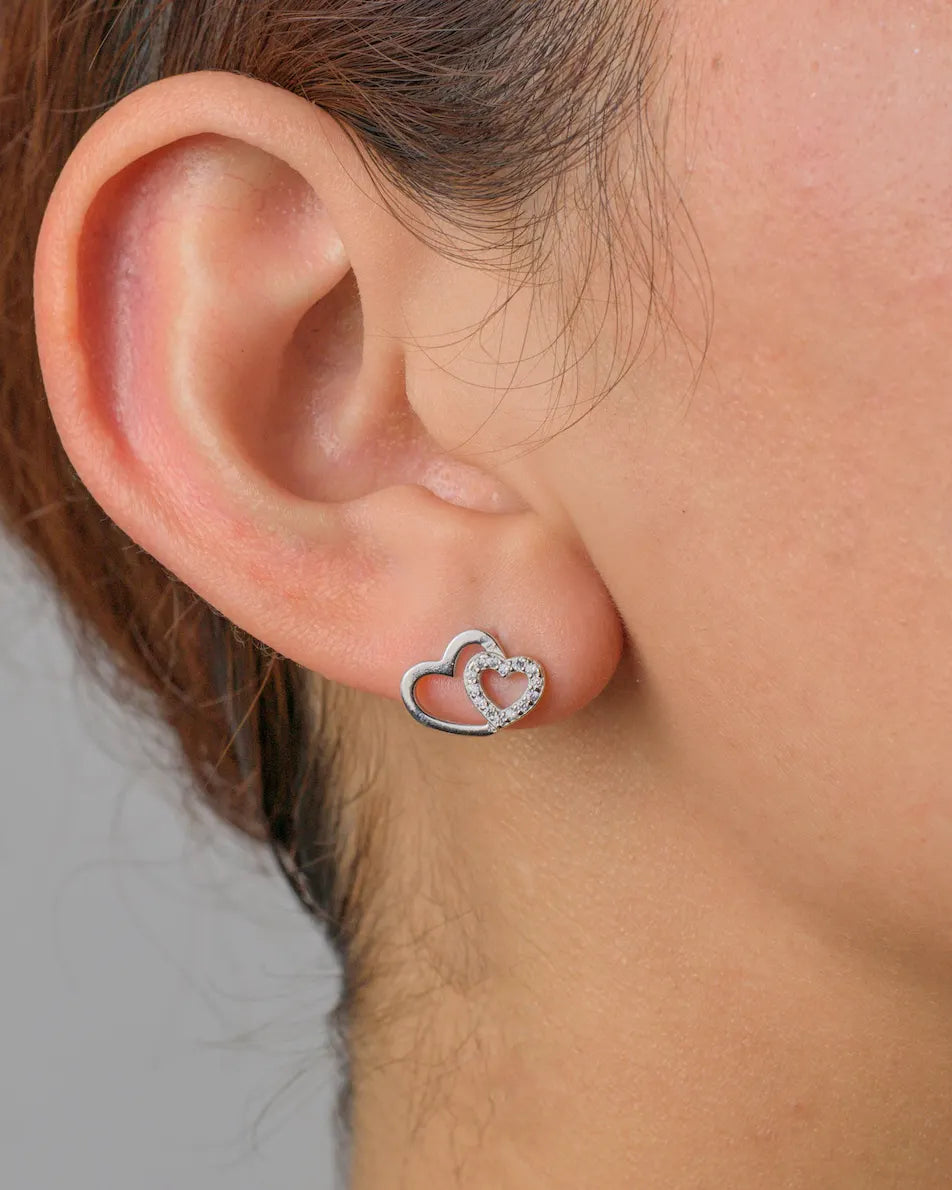 Aros plata 925 doble corazón enlazado