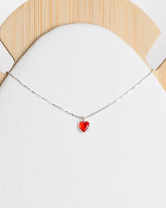 Collar plata 925 corazón punto luz rojo