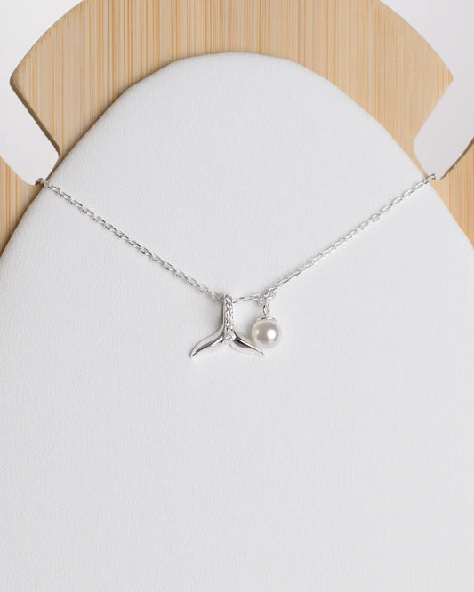 Collar plata 925 cola de ballena con micro circones y perla