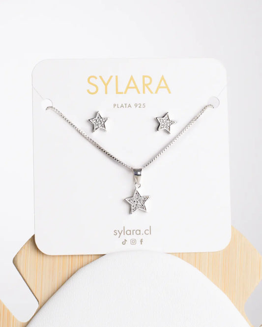 Conjunto plata 925 estrellado