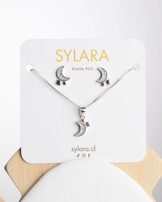 Conjunto plata 925 luna estrellada