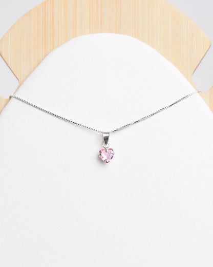 Collar plata 925 corazón punto luz rosa